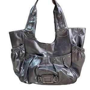 Zoe Blu Metallic Silver Hobo Tote Bag Purse